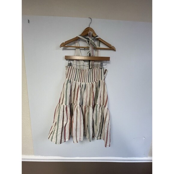 American Eagle Linen Blend Halter Stripe Tiered Multicolor Sleeveless Size M - Picture 5 of 5